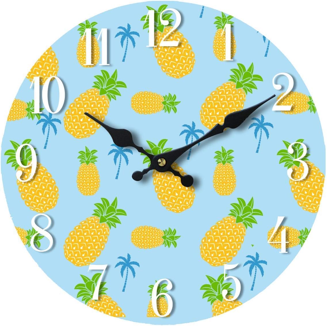 Glass Wall Clock - Perfect for Home, Office and Outdoor Decoration - Battery Operated - Aestethic & Durable Timepiece - Cute Ticking Fruit Pattern Hawaiian Theme 13" Inches - Pineapple