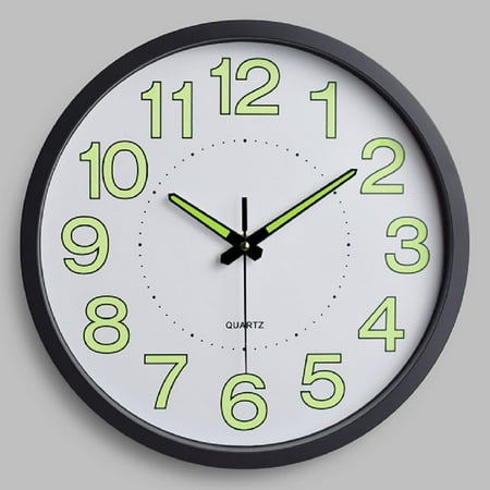 Glow in The Dark Clock, 12 Inch Modern Silent Non Ticking Wall Clocks Battery Operated, Night Light Wall Clock for Living Room Decor, Wall Clock Decorative for Kitchen Bedroom