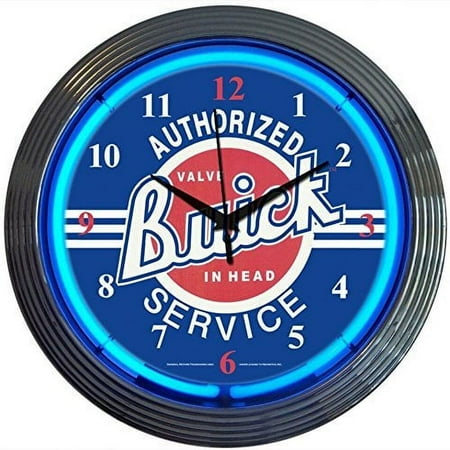 GM Buick Service Genuine Electric Neon 15 Inch Wall Clock Glass Face Chrome Finish USA Warranty