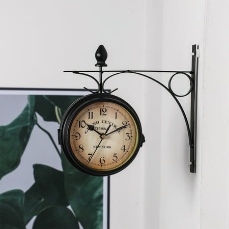 Goodhd Station Clock Double Sided Wall Clock Hanging Outdoor Clock Without Battery