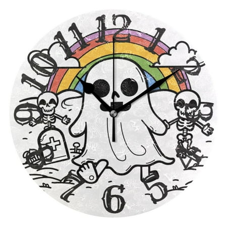 Gost Skeleton Rainbow Wall Clock 10 inch Non-Ticking Easy to Read Decorative Clocks for Home Bedroom Living Room