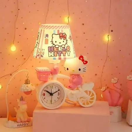 GQ Sanrio Kawaii Anime Hello Kitty Model Cartoon Bedroom To Sleep Night Light Bedside Lamp Alarm Clock Decorate Kid Gift Girl Toys