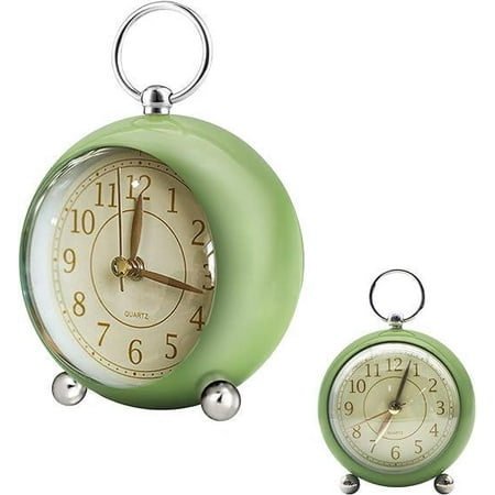 (Green) Retro Analog Alarm Clock, Non-Ticking Twin Bell Alarm Clock, Retro, Battery Operated, Quartz Desk Clock with Nightlight, for Kids, for Deep Sleep