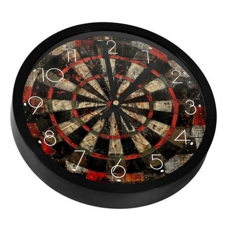 Grunge Dart Board Silent Wall Clock, Non Ticking Battery Operated 9.8 Inch Wall Clocks for Bedroom Kitchen Home Office School Art Decor