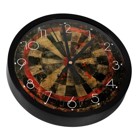 Grunge Dart Board Silent Wall Clock, Non Ticking Battery Operated 9.8 Inch Wall Clocks for Bedroom Kitchen Home Office School Art Decor