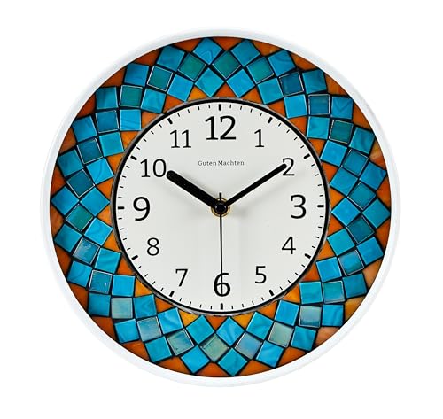 Guten Machten 10'' Mosaic Wall Clock Small Stained Glass Orange Iridescent Diamond Colorful Iredescent Decorative Kitchen Living Room Office Silent-Non Ticking CLK003