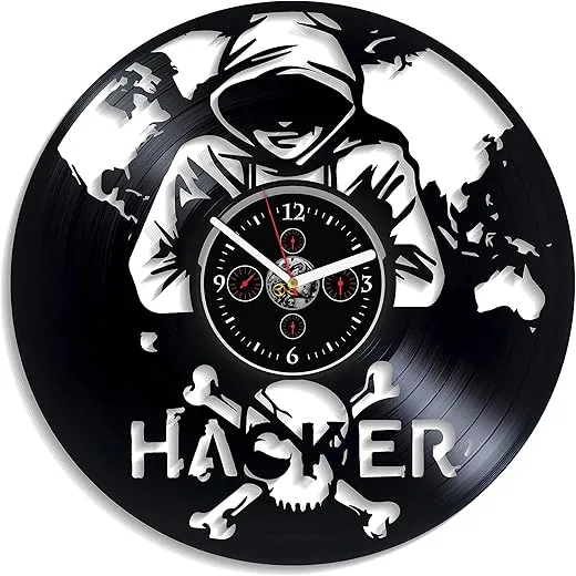 Hacker Wall Clock Vintage Vinyl Record Retro Wall Clock Large Computer Hacker Art Exclusive Wall Clock 12 Inch Birthday Gift Computer Hacker Gift for Boys New Year Gift Handmade Clock