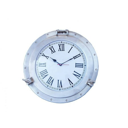 Handcrafted Decor Brushed Nickel Deluxe Class Porthole Clock, 17 in.