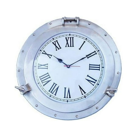 Handcrafted Decor WC-1448-17-BN Brushed Nickel Deluxe Class Porthole Clock, 17 in.