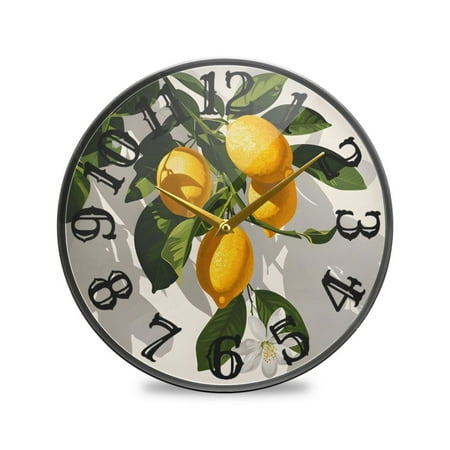 Hanging Lemons Wall Clock 10 Inch Silent Non Ticking Battery Operated Easy to Read for Kitchen Living Room