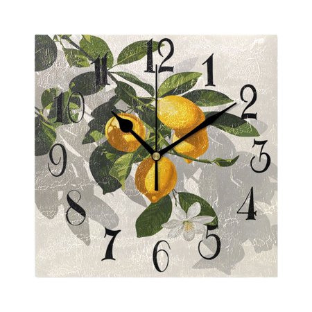 Hanging Lemons Wall Clock Decorative Square Silent Non-Ticking Operated Clocks Aesthetic for Bedroom Living Room