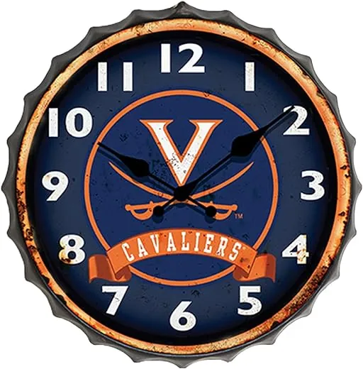 Hanna's Handiworks University of Virginia NCAA Bottle Cap Clock Vintage Metal Wall Art– Show Your School Team Spirit in Your Man Cave, Dorm, Bedroom, College Apartment with Cavs Fan Decor