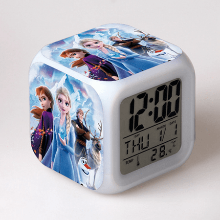 HANNTAOO Digital Alarm Clock for Kids, Frozen Pattern 7 LED Color Changing Wake Up Clock with Thermometer Function and Night Light, Gift for Boys Girls A93-024 HTNL#1022