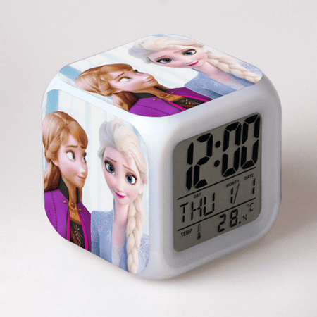 HANNTAOO Digital Alarm Clock for Kids, Frozen Pattern 7 LED Color Changing Wake Up Clock with Thermometer Function and Night Light, Gift for Boys Girls A93-033 HTNL#1031