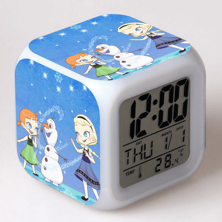 HANNTAOO LED Alarm Clock Frozen Pattern Creative Desk Table Clock Glowing Electronic Colorful Digital Clock for Unisex Adults Girl Boy Kids Children Toy Birthday Present Gift HTNL#159