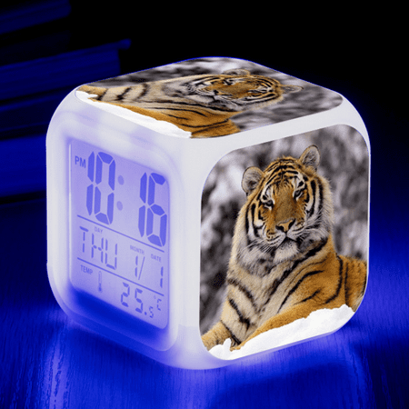 HANNTAOO LED Alarm Clock Tiger Pattern Creative Desk Table Clock Glowing Electronic Colorful Digital Clock for Unisex Adults Girl Boy Kids Children Toy Birthday Present Gift HTNL#947