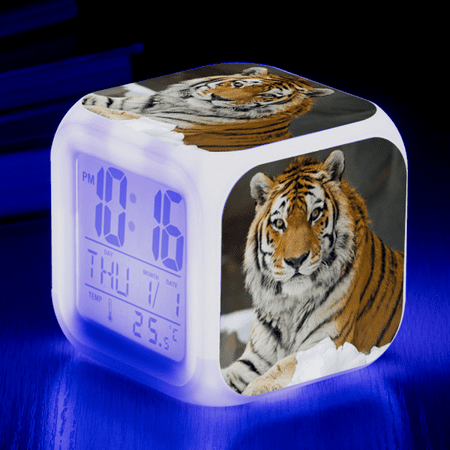 HANNTAOO LED Alarm Clock Tiger Pattern Creative Desk Table Clock Glowing Electronic Colorful Digital Clock for Unisex Adults Girl Boy Kids Children Toy Birthday Present Gift HTNL#945