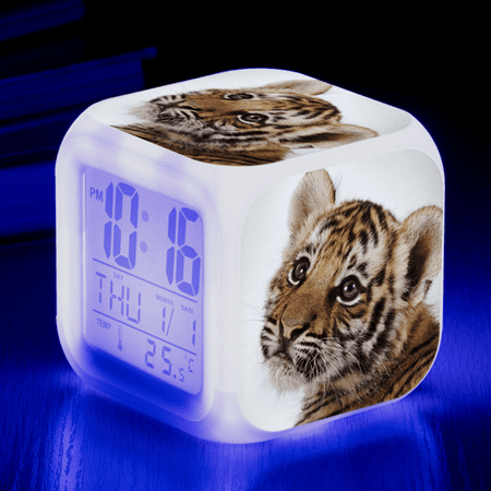 HANNTAOO LED Alarm Clock Tiger Pattern Creative Desk Table Clock Glowing Electronic Colorful Digital Clock for Unisex Adults Girl Boy Kids Children Toy Birthday Present Gift HTNL#939