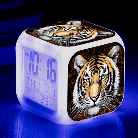 HANNTAOO LED Alarm Clock Tiger Pattern Creative Desk Table Clock Glowing Electronic Colorful Digital Clock for Unisex Adults Girl Boy Kids Children Toy Birthday Present Gift HTNL#946