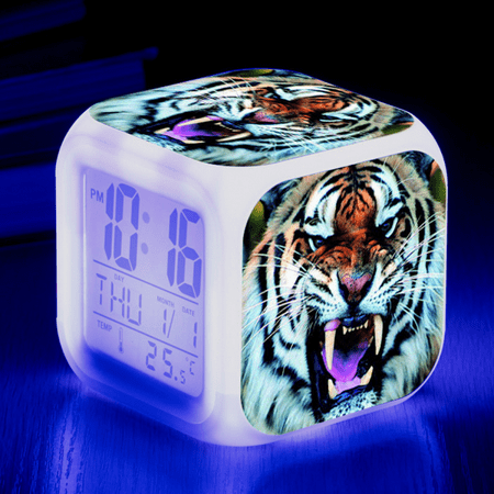 HANNTAOO LED Alarm Clock Tiger Pattern Creative Desk Table Clock Glowing Electronic Colorful Digital Clock for Unisex Adults Girl Boy Kids Children Toy Birthday Present Gift HTNL#948