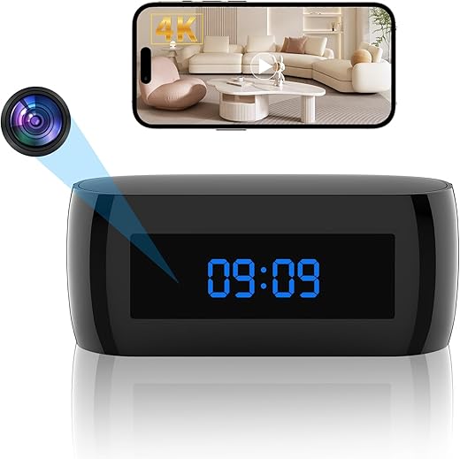 HD 4K Hidden Camera Clock, Clock Camera Spy Cam with Night Vision Motion Detection Wi-Fi Remote Viewing, Spy Camera Alarm Clock, Nanny Cam Hidden Cameras for Home Security Indoor