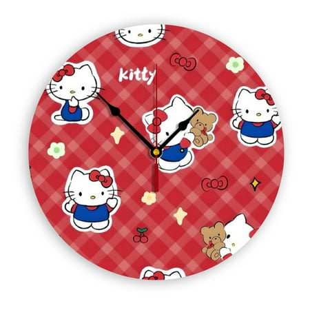 Hello Kitty Cartoon Wall Clock, Clear Glass Dial, Silent and No Ticking Sound, Suitable for Bedroom, Office, School, Home and Living Room as a Gift or Decoration, Large Size 12 Inches