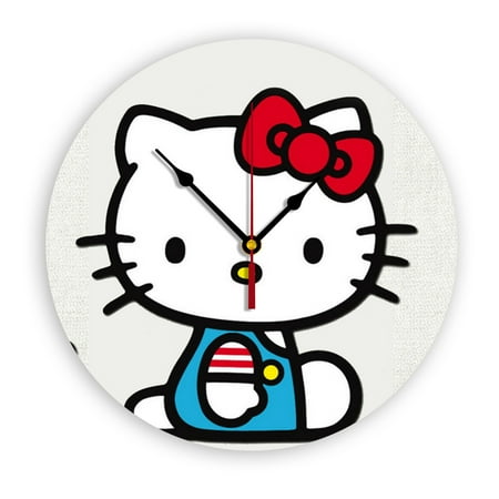 Hello Kitty Cartoon Wall clock, clear glass dial, silent and no ticking sound, suitable for bedroom, office, school, home and living room as a gift or decoration, large size 12 inches