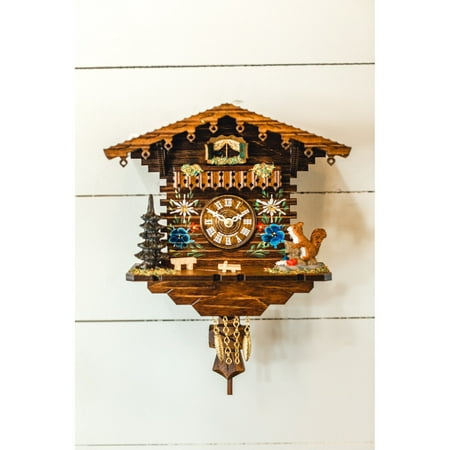 Hermle 10.5 Brown and Green Floral Squirrel Cuckoo Wall Clock