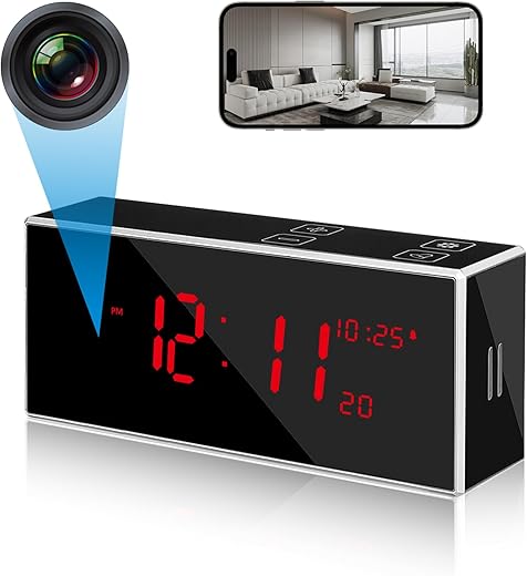 Hidden Camera Clock FHD 1080P Night Vision Motion Detection 160 Wide Angle WiFi Spy Camera Mini Wireless Nanny Cam Indoor Home Office Security (2.4/5Ghz)