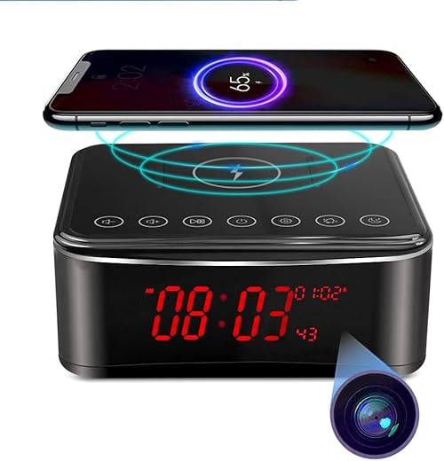 Hidden Spy WiFi Camera with 160°View Angle,Cameras Espias Ocultas Nanny Cam,WiFi Secret Camera 4K with Bluetooth Speaker,Night Vision,Alarm Clock,Wirless Charger for Office Home Store(2.4&5G)