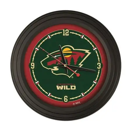 Holland Bar Stool ClkNL15BKMinWld 15 in. Minnesota Wild Logo Traditional Wall Clock - Black