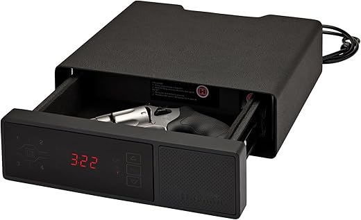 Hornady Rapid Safe Night Guard – Nightstand Gun Safe with RFID Reader, Clock, USB Ports – RFID Safe for Fast, Multiple Method Entry – Includes Rapid Safe, 3 Methods of Entry and Security Cable