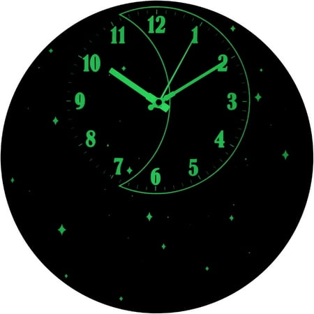 HOSTK Luminous Wall Clock, 12 Inch Modern Starry Sky Night Light Wall Clock Glow in The Dark Silent Non-Ticking Quartz, Creative Wooden Wall Clocks for Bedroom, Living Room, Kitchen, Office Decor