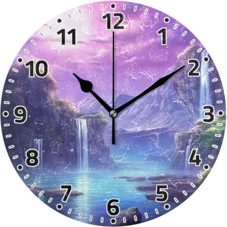 Hotbar Wall Clock Non Ticking 10 Inch - Fantasy Waterfall Battery Operated Quartz Silent Round Clock for Home/Office/Kitchen/Classroom