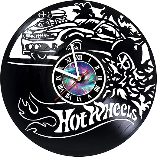 Hot Wheels - Handmade Vinyl Wall Clock - Get Unique Gifts Presents for Birthday, Christmas, Ideas for Boys, Girls, Men, Women, Adults, him and her - Unique Design