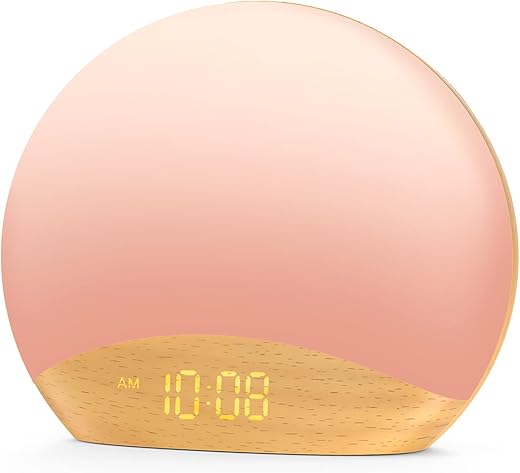 HOUSBAY White Noise Machine Sunrise Alarm Clock, Wake Up Light, Dimmable Night Light, 26 Natural Sounds, Gentle Wake up & Sound Machine for Sleeping, Adults, Kids, Baby-Wooden