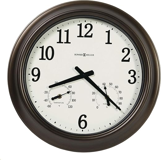 Howard Miller Bay Shore Outdoor Oversized Wall Clock 625-675 – Oil Rubbed Bronze Finish Metal, Thermometer & Hygrometer, Rustic Home Décor, Quartz Movement