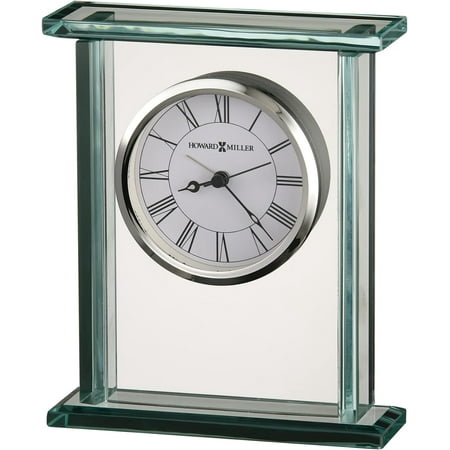 Howard Miller Cooper Table Clock 645-643 – Beveled Glass Panels, Glass Crystal Timepiece, Black Hands & Roman Numerals, Modern Home Décor, Quartz Movement