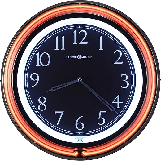 Howard Miller Galleria Neon Wall Clock 625-751 – Metal Timepiece, Polished Chrome Finish, Included UL Listed Adapter, Colored Neon Rings, Modern Home Décor, Quartz Movement