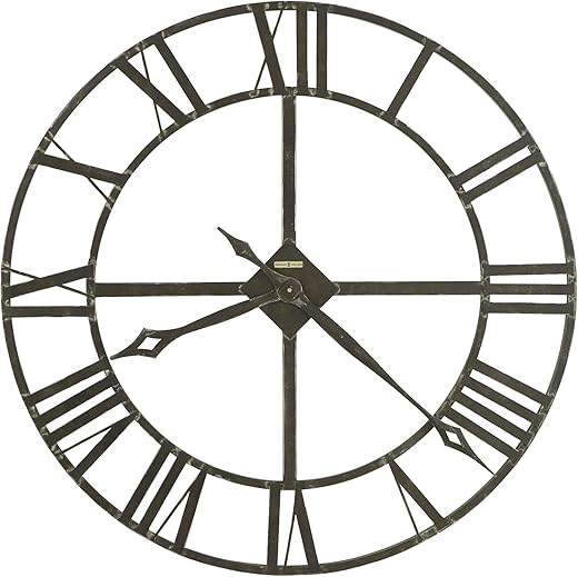 Howard Miller Lacy II Wall Clock 625-423 – 14-Inch, Wrought-Iron, Charcoal Gray Finish, Silver Edging, Large Numerals, Round Home Decor, Quartz Movement