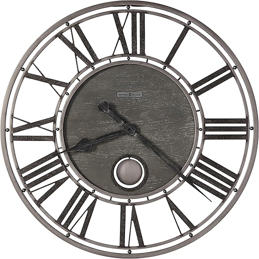 Howard Miller Marius Gallery Wall Clock 625-707 – Wrought Iron Finished in Aged Silver, Open Frame Design, Aged Silver Pendulum, Modern Home Décor, Quartz Movement