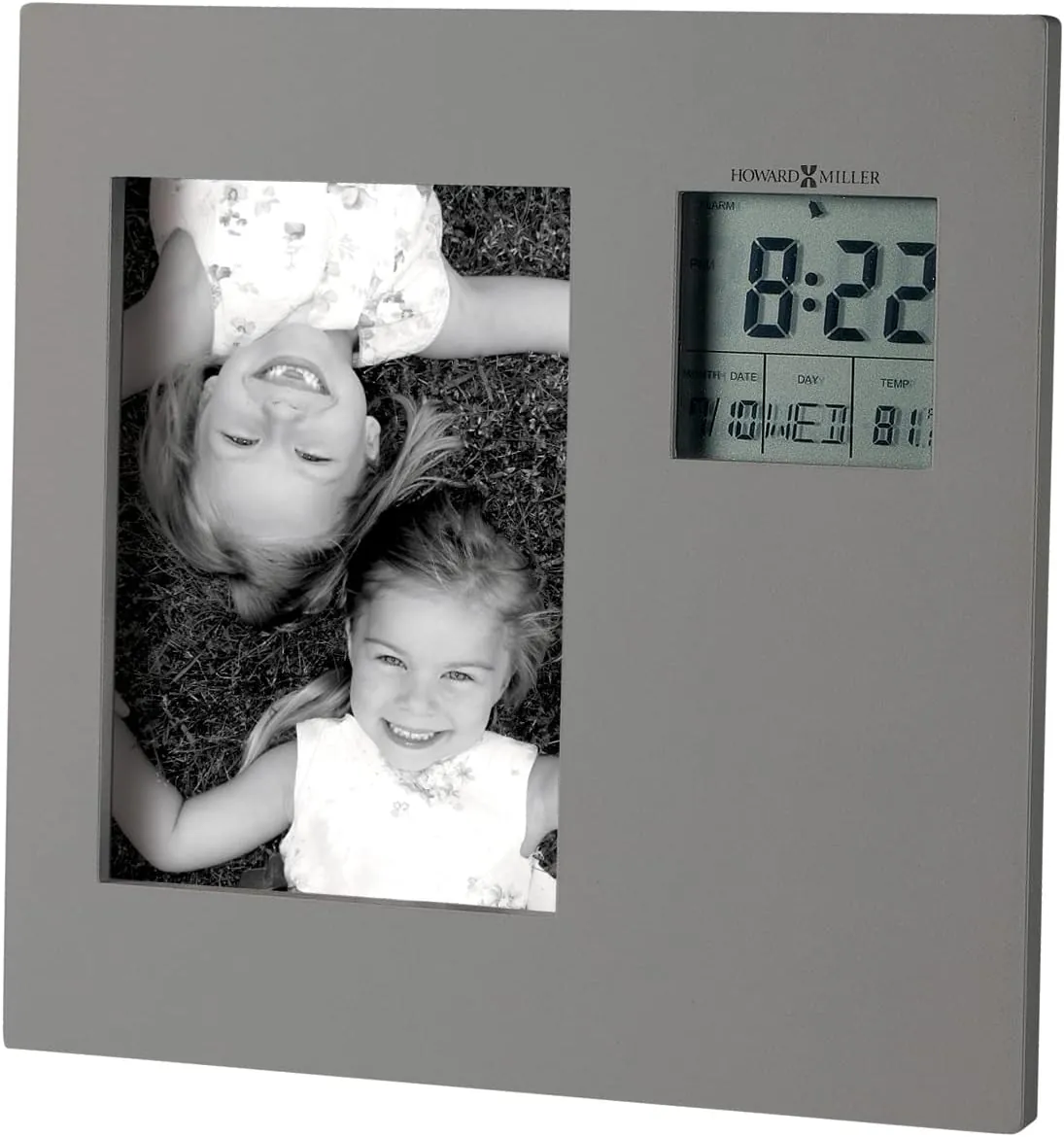 Howard Miller Picture This Table Clock 645-553 Titanium Photo Frame & LCD Digital Display with Quartz, Alarm Movement