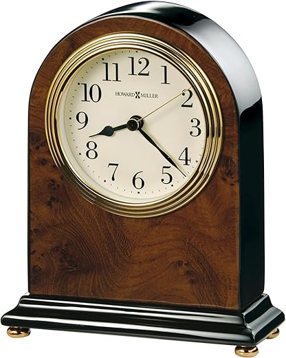 Howard Miller Soda Springs Tabletop Clock II, Cream Analog Display Golden Bazel Alarm Clocks Wooden Finish | Quartz Movement & Wooden Base Perfect for Home Decor Living Room & Office.