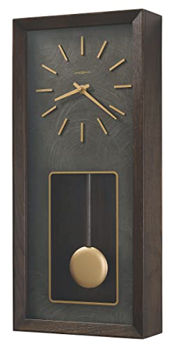 Howard Miller Tegan Rectangle Wall Clock 625-779 – Satin Espresso Finish, Select Veneers, Blackened Steel Dial, Gold Finished Accents, Battery-Operated Westminster Chimes, Modern Wall Clock