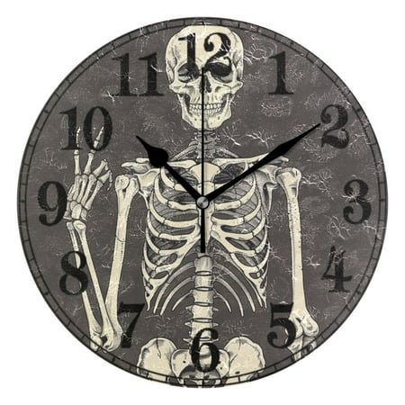 Human Skull Skeleton Silent Wall Clock 10 Non-Ticking Battery Clock