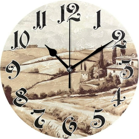 Hyjoy Wall Clock - Silent Non-Ticking, Battery Operated, 10 Inch Italian Countryside Clock Decorative for Home, Bedroom, Living Room - Modern Decor Wall Clock