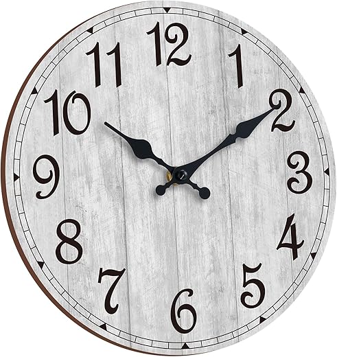 HYLANDA Wall Clock 12 Inch, Grey Wall Clocks Battery Operated Silent Non Ticking, Vintage Rustic Wooden Clocks Decorative for Kitchen Bathroom, Living Room, Bedrooms, Dining Room, Office (12)