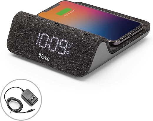 iHome Wireless Charger with Alarm Clock and Night Light, Digital Clock with iPhone Fast Charger, Samsung Fast Charger, and USB Charger for Apple and Samsung Devices