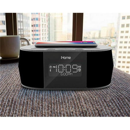 iHome Wireless Charging Alarm Clock with Bluetooth Speaker and USB Charging (iBTW38B8)