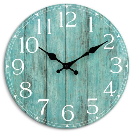 IMMEKEY 3 Pcs Wall Clock Silent Non-Beating Clock, Rustic Vintage Decorative Clock-10(Teal)